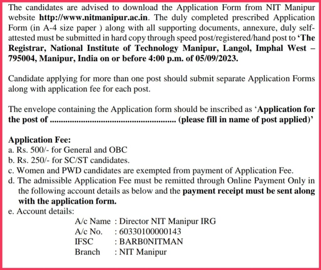 How To Apply NIT Manipur Technician Form 2023