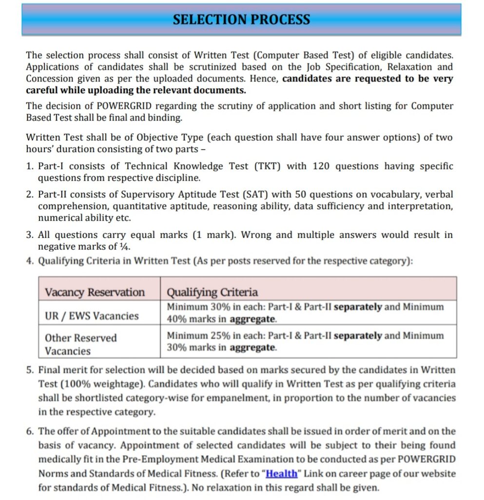 PGCIL Diploma Trainee Selection Process 2023