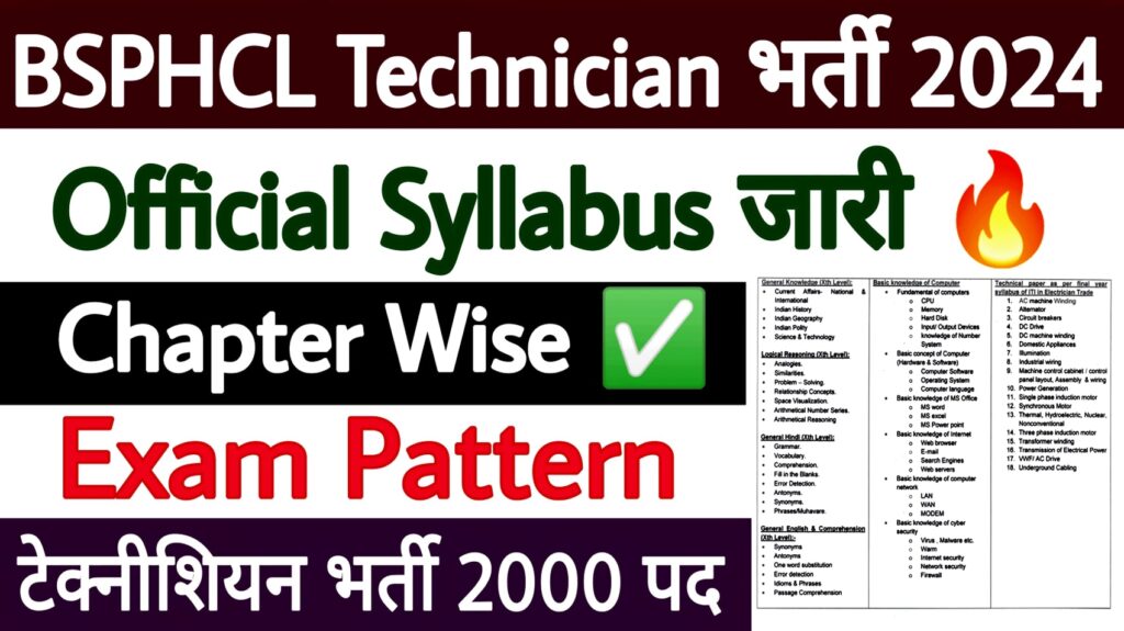 BSPHCL Technician Syllabus 2024