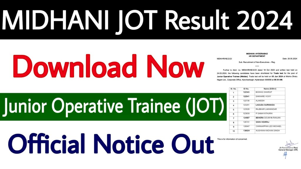 MIDHANI JOT Result 2024